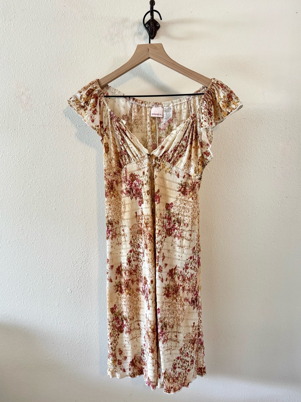 Y2K Vintage Xhiliration Smocked Flutter-Sleeve Floral Dress